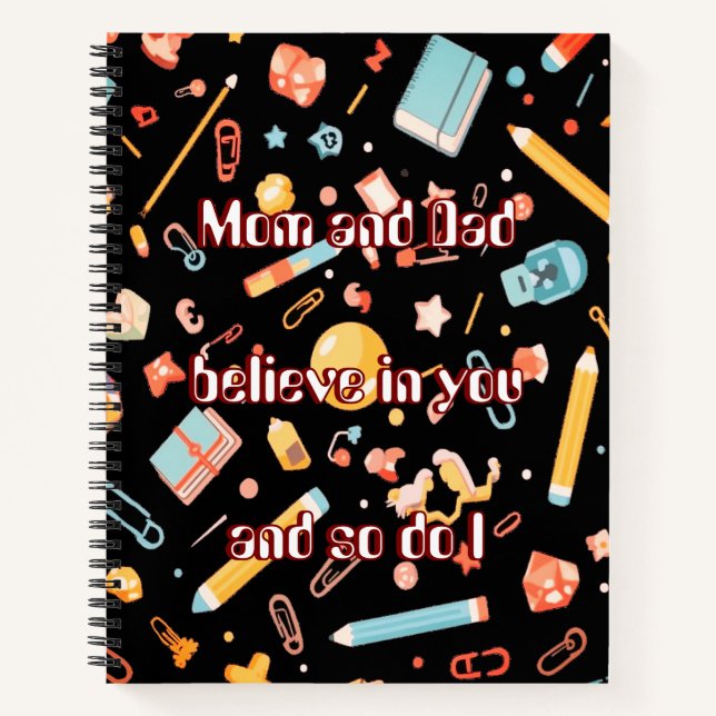 Smart Brain Cartoon Black Notebook für Kinder Notizbuch (Vorderseite)