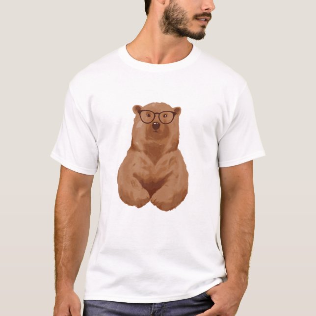 Smart Brown Bear Nerd T-Shirt (Vorderseite)