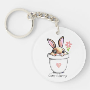 Smart Bunny in Pflanze Pot mit Blume & Herz Schlüsselanhänger