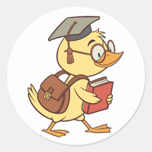 Smart Cartoon Duck Student Abschluss Runder Aufkleber