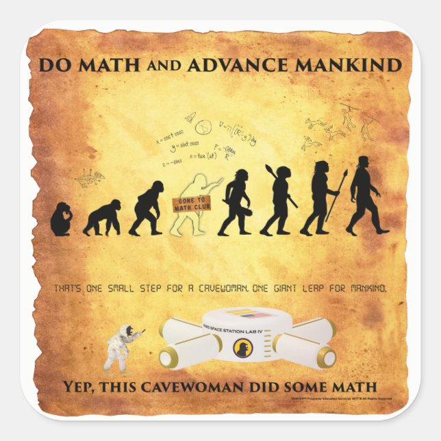 Smart Cavewoman: Mathe machen und den "Advance Man Quadratischer Aufkleber (Vorderseite)