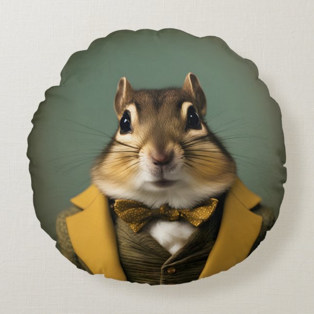 Smart Chipmunk Rundes Kissen (Vorderseite)