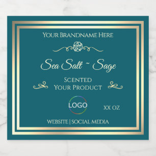 Smart Dark Aquamarin Product Label Gold Frame mit Alkoholflaschenetikett