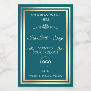 Smart Dark Aquamarin Product Label Gold Frame mit Lebensmitteletikett