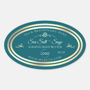 Smart Dark Aquamarin Product Label Gold Frame mit Ovaler Aufkleber