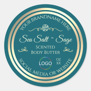 Smart Dark Aquamarin Product Label Gold Frame mit  Runder Aufkleber