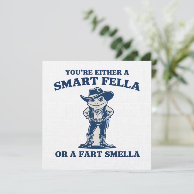 Smart Fella or Fart Smella Retro Frog Meme Funny Einladung (Stehend Vorderseite)