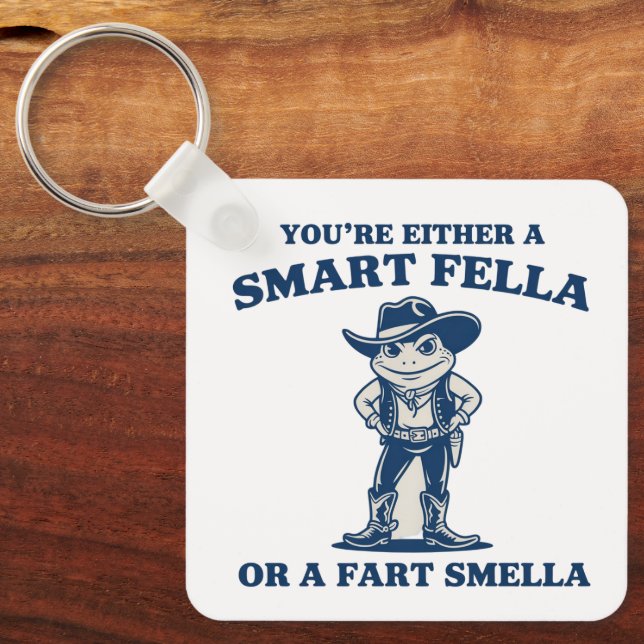 Smart Fella or Fart Smella Retro Frog Meme Funny Schlüsselanhänger (Vorderseite)