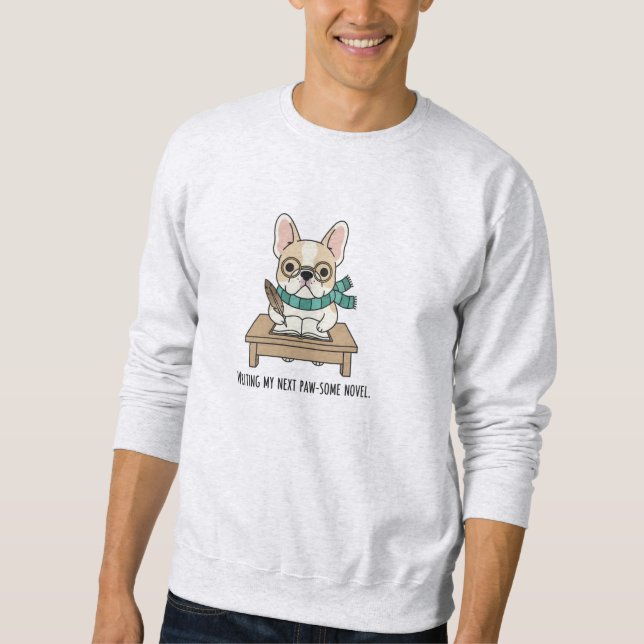 Smart French Bulldog mit Brillen und Scarf Sweatshirt (Vorderseite)