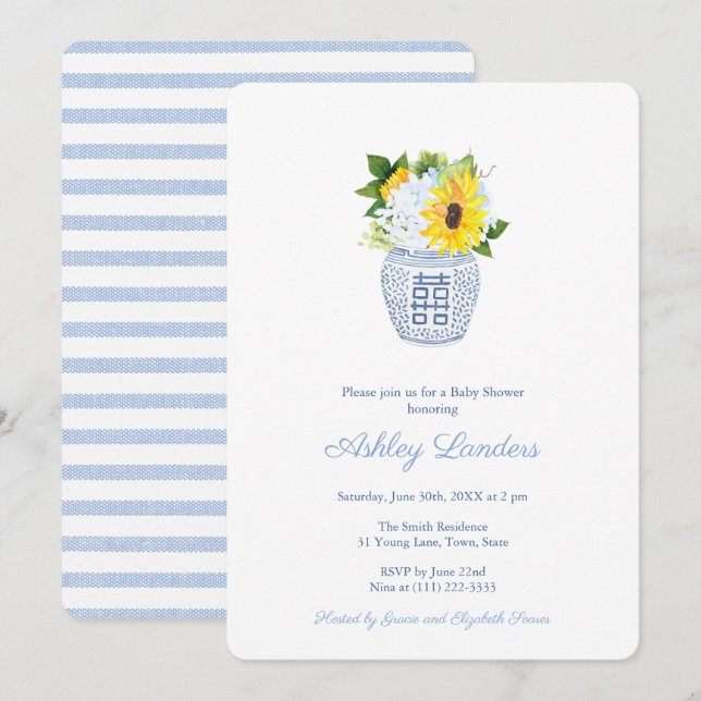 Smart Ginger Jar Sunflowers Boy Baby Shower Einladung (Vorne/Hinten)