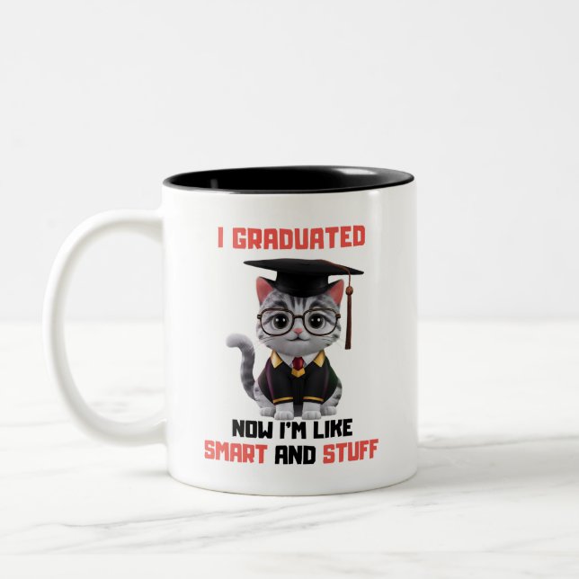 Smart Grad Herzlichen Glückwunsch, Funny Cat Absch Zweifarbige Tasse (Links)