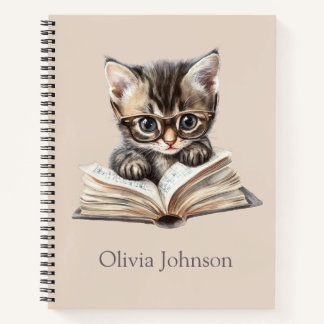 Smart Kitten mit Glasses Personalisiertes Notebook Notizbuch