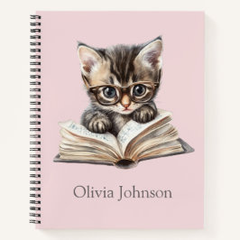 Smart Kitten mit Glasses Personalisiertes Notebook Notizbuch