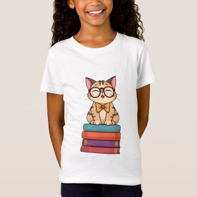  Smart Kitty on Books T-Shirt for Kids (Vorderseite)