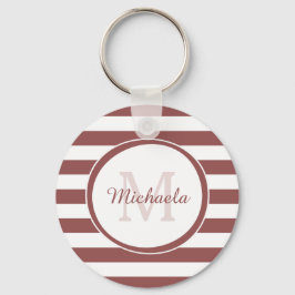 Smart Marsala Red Monogram Even Stripes und Name Schlüsselanhänger