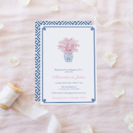 Smart Navy Blue & Pink Ginger Jar Engagement Party Einladung