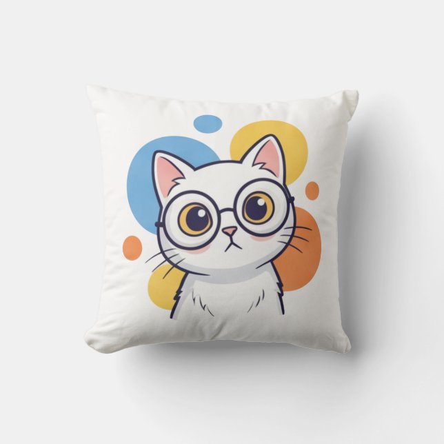 Smart Nerd White Cat Glasses Design Kissen (Vorderseite)