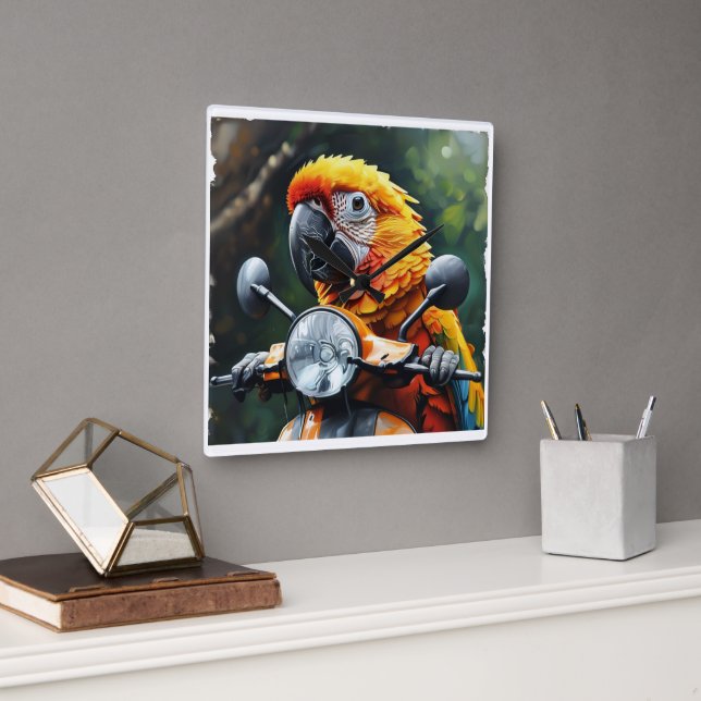 Smart Parrot Quadratische Wanduhr (Büro)