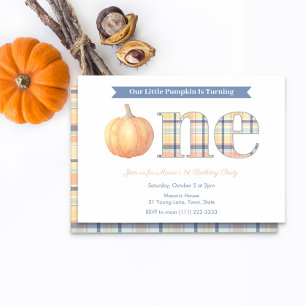 Smart Pumpkin Madras Kariert Boy 1. Geburtstag Par Einladung