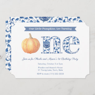 Smart Pumpkin Twins 1. Geburtstags-Party Einladung