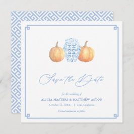 Smart Pumpkins Chinoiserie Blau und Weiß Hochzeit Save The Date