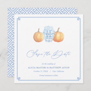 Smart Pumpkins Chinoiserie Blau und Weiß Hochzeit Save The Date
