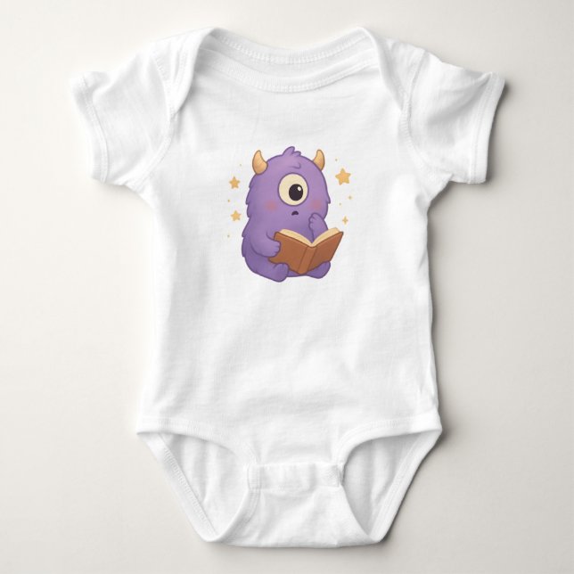 Smart Reading Monster Baby Bodysuit — Purple Strampler (Vorderseite)