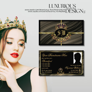 Smart Royal Brown Gold Crown mit Monogram Foto Visitenkarte