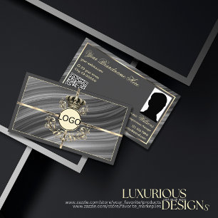 Smart Royal Gray Gold Crown Logo Foto und QR Code Visitenkarte