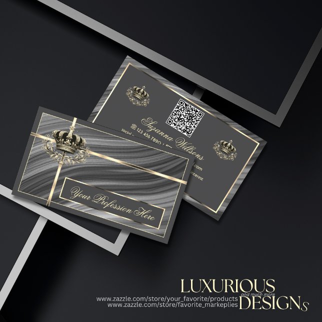 Smart Royal Gray Gold Crown mit QR Code Prächtig Visitenkarte (Von Creator hochgeladen)