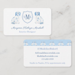 Smart Staffordshire Hunde Wasserfarbe Blau und Wei Visitenkarte