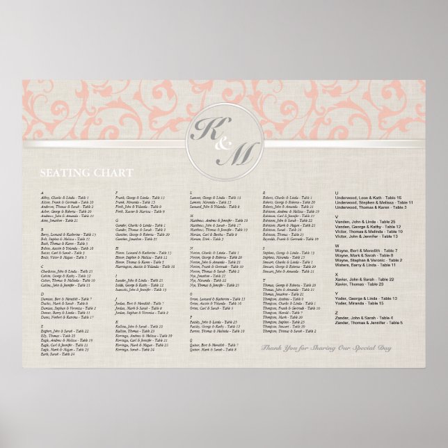 SmartElegance Coral Seating Chart Poster (Vorne)