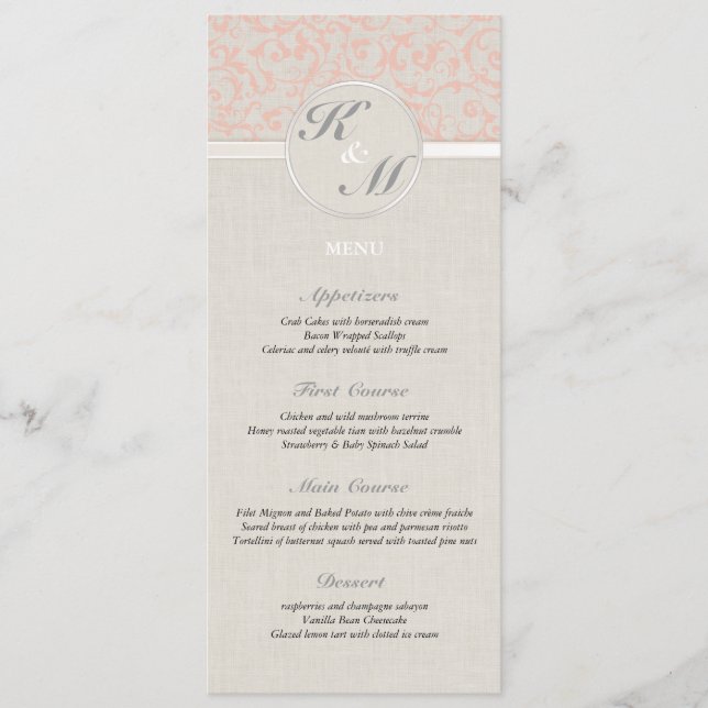 SmartElegance Coral Wedding Menu Menükarte (Vorderseite)