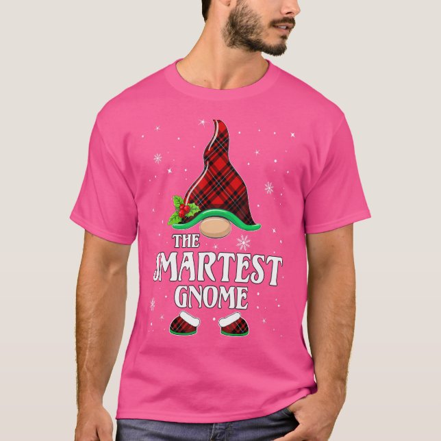 Smartest Gnome Red Kariert Matching Family Weihnac T-Shirt (Vorderseite)