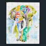 Smarty-Pants-Elefant Puzzle<br><div class="desc">Dieser Aquarelldruck zeichnet sich durch einen farbenfrohen Elefanten in Brillen aus | Von Jennifer Goldberger. Bild-ID: 122135GG</div>