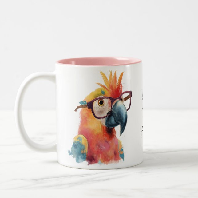 Smarty Parrot – Cool Bird with Glasses Zweifarbige Tasse (Links)