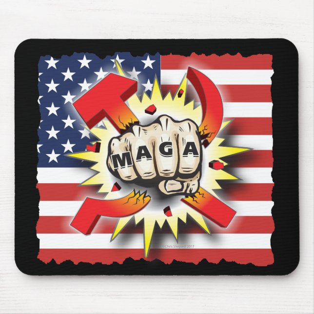 SMASH COMMUNISM MAGA FIST AMERICAN PRIDE MOUSEPAD (Vorne)