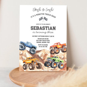 Smash & Crash Es ist Monster Truck Bash Jungen-Geb Einladung