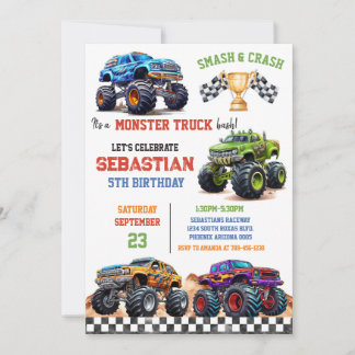 Smash & Crash It's Monster Truck Bash Boy Birthday Einladung