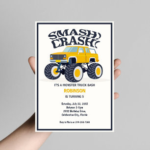 Smash Crash - Modern Yellow Monster Truck Birthday Einladung