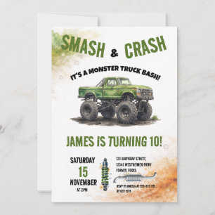 Smash & Crash Monster Truck Aquarell Geburtstag Einladung