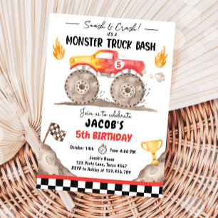 Smash Crash Monster Truck Bash Red Boy Geburtstag Einladung