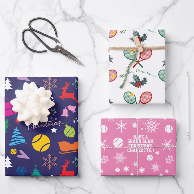🎄 Smashing Weihnachten 🎾 Tennismuster, angepasst Geschenkpapier Set (Vorderseite)