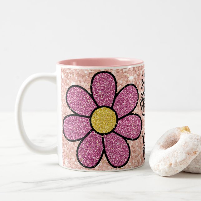 smell the flower , Floral Sparkle Aesthetic Gift Zweifarbige Tasse (Mit Donut)