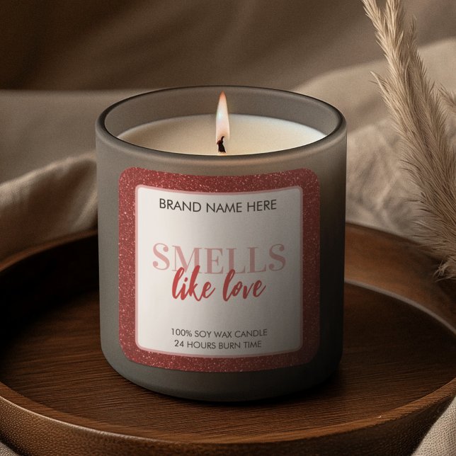 Smells Like Love Valentine Glitter Candle Label  Quadratischer Aufkleber (Von Creator hochgeladen)