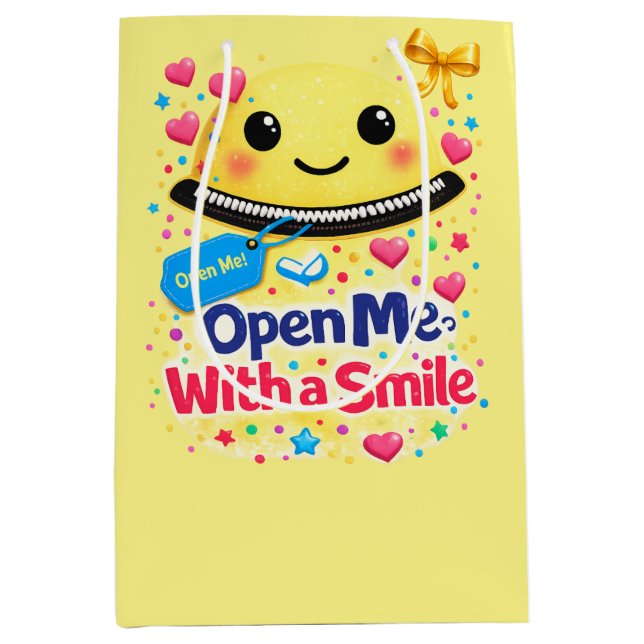 Smile Before You Open, Gift Bag Funny Mittlere Geschenktüte (Vorderseite)