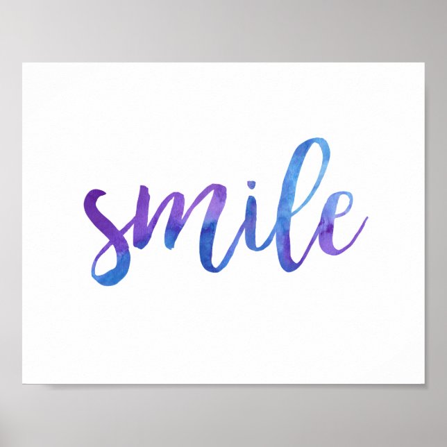Smile Blue Lila Watercolor Motivierend Zitat Poster (Vorne)