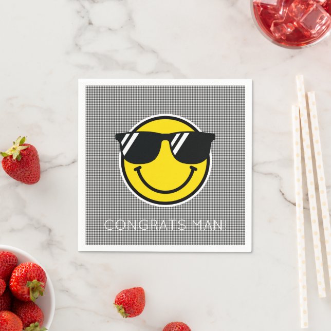 Smile Emoji Happy Face ADD EIGENE TEXT Gingham Coo Serviette (Beispiel)