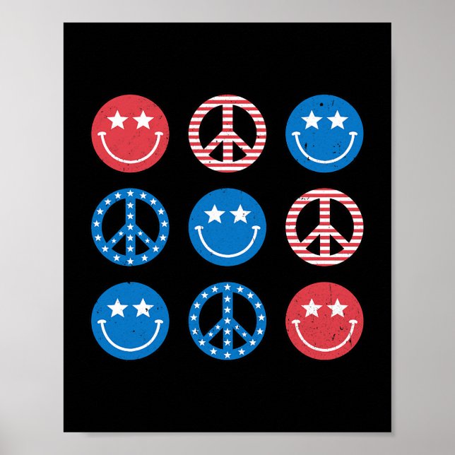 Smile Face Hippie Peace Freedom 4. Juli US Fla Poster (Vorne)