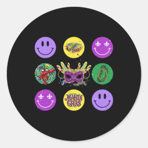 Smile Face Mardi Gras Vibes Fat Dienstag New Orlea Runder Aufkleber